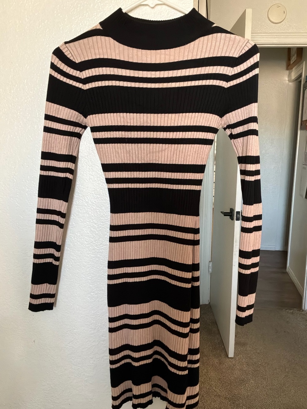 SAY WHAT? Striped Ribbed Mock Neck Bodycon Sweater Dress - Small